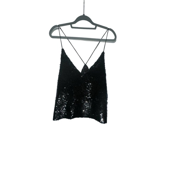 Zara Black Sequin cropped unhemmed tank size‎ M - Picture 1 of 4